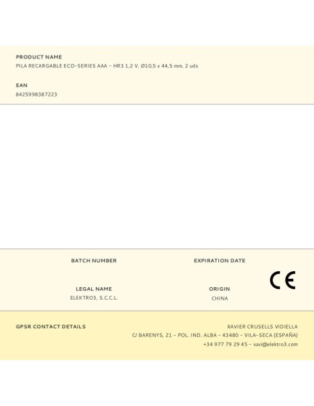 Pila recargable eco-series aaa - hr03 950ma, ø10,5 x 44,5 mm, 2 uds