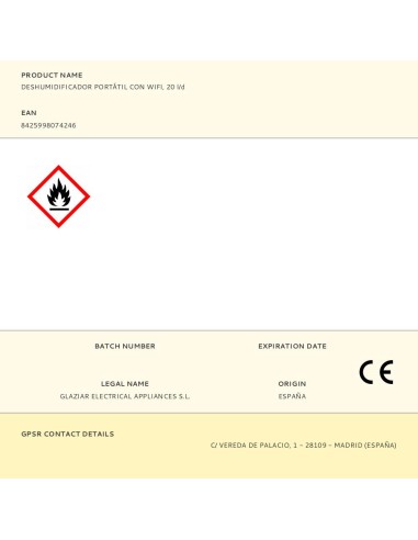 Deshumidificador portátil con wifi, 20 l/día