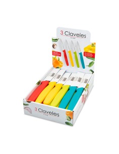 Cuchillo verduras 8 cm modelos y colores surtidos, expositor 24 uds