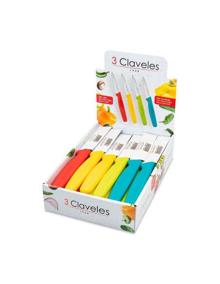 Cuchillo verduras 8 cm modelos y colores surtidos, expositor 24 uds