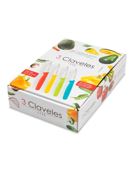 Cuchillo verduras 8 cm modelos y colores surtidos, expositor 24 uds