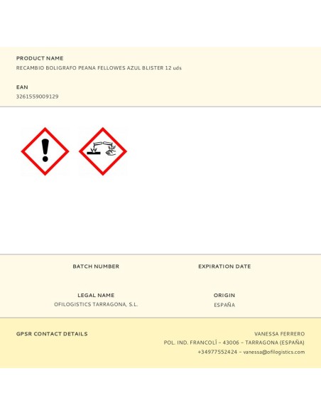 Recambio boligrafo peana fellowes ref. 64314 azul blister 12 uds