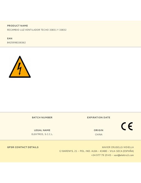 Recambio luz ventilador techo 33831 y 33832