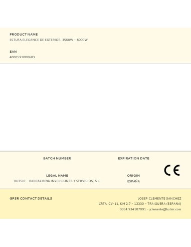 Estufa elegance de exterior, 3500 w - 8000 w