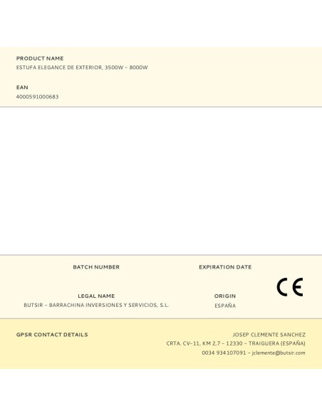 Estufa elegance de exterior, 3500 w - 8000 w