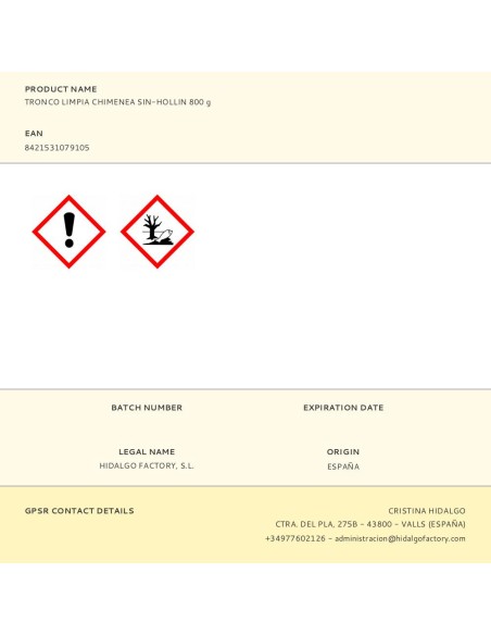 Tronco limpia chimenea "sin-hollin" 800 g