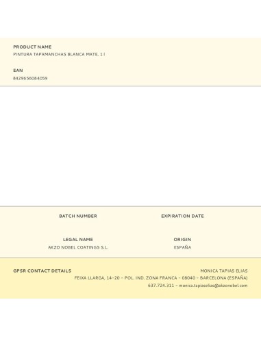 Pintura tapamanchas blanca mate, 1 l