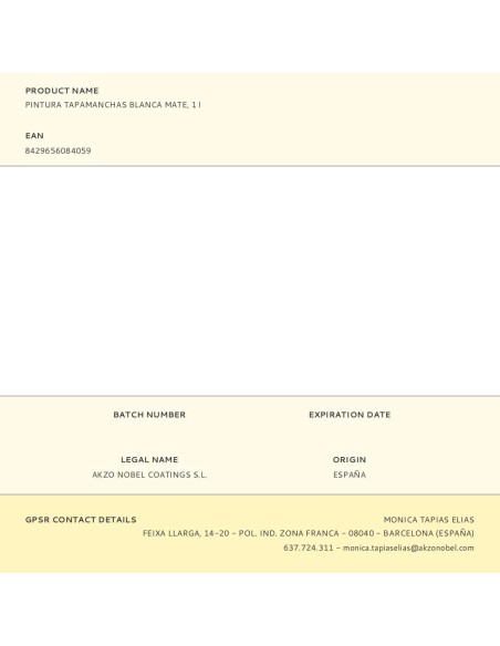 Pintura tapamanchas blanca mate, 1 l