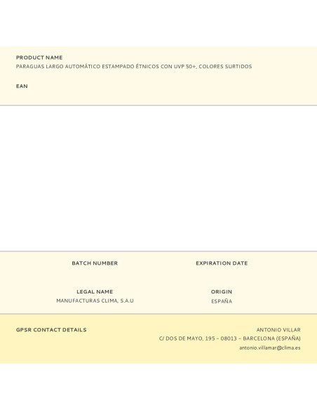 Paraguas largo automático estampado étnico con uv 50+, colores surtidos