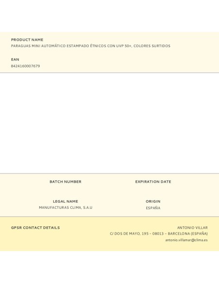 Paraguas automático estampado étnico con uv 50+, colores surtidos