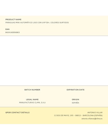 Paraguas automático liso con uv 50+, colores...
