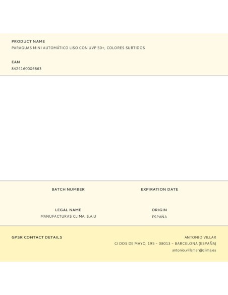 Paraguas automático liso con uv 50+, colores surtidos