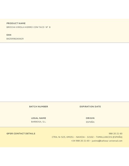 Brocha virola hierro con taco nº 8 ø4 cm