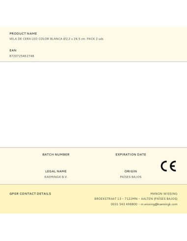 Vela de cera led color blanco ø2,2 x 24,5 cm....