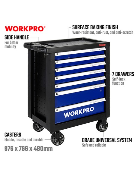 Carro herramientas, 7 cajones (herramienta no incluida), 77 x 47 x 97 cm
