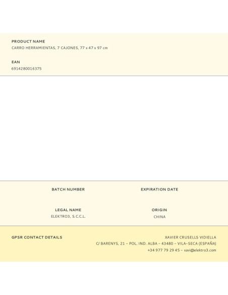 Carro herramientas, 7 cajones (herramienta no incluida), 77 x 47 x 97 cm