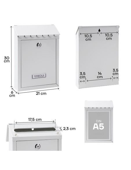 Buzón individual exterior, pequeño, civic, acero, blanco, 21,6 x 8 x 30 cm