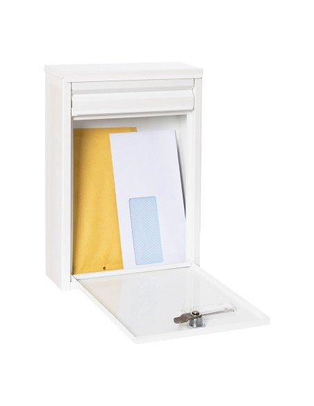 Buzón individual exterior, pequeño, zaguán, acero, blanco, 22 x 8 x 32 cm