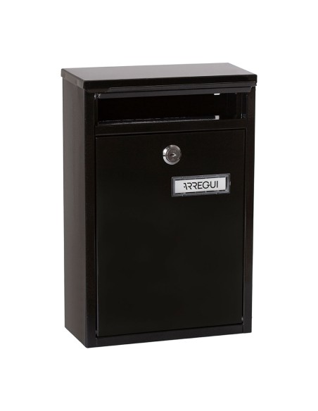 Buzón individual exterior, pequeño, zaguán, acero, negro, 22 x 8 x 32 cm