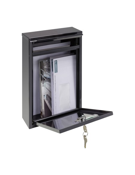 Buzón individual exterior, pequeño, zaguán, acero, negro, 22 x 8 x 32 cm