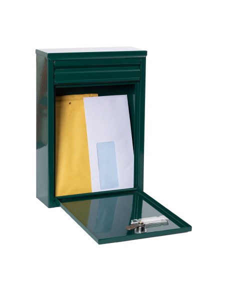 Buzón individual exterior, pequeño, zaguán, acero, verde, 22 x 8 x 32 cm