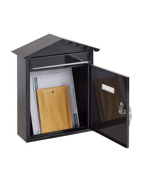 Buzón individual exterior, mediano, visit, acero, negro, 30 x 11 x 36 cm