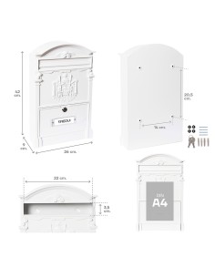 Buzón individual exterior mediano, residencia, aluminio, blanco, 26 x 9 x 42 cm 2