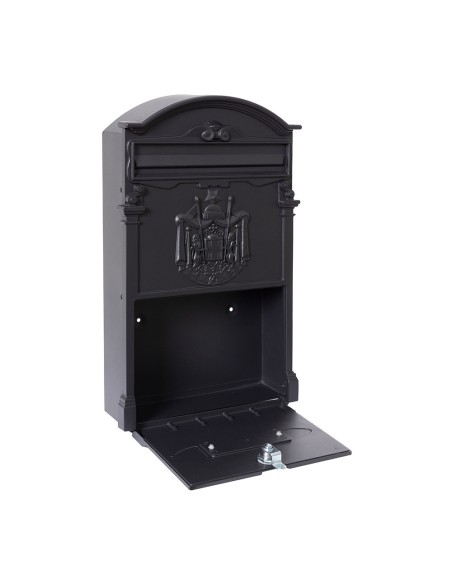 Buzón individual exterior mediano, residencia, aluminio, negro, 26 x 9 x 42 cm