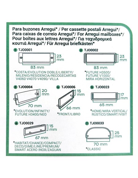 Tarjetero tjo1001 para buzones arregui, conjunto 7 piezas