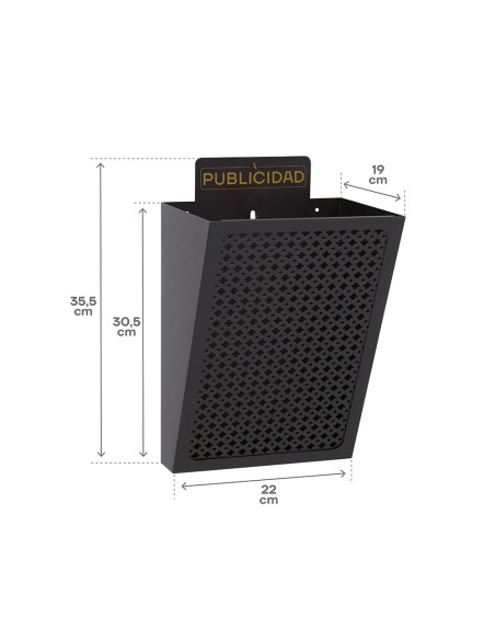 Cesta de publicidad e2301, acero, negro, 22 x 19 x 35,5 cm