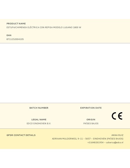 Estufa/chimenea eléctrica con repisa modelo lugano 1800 w