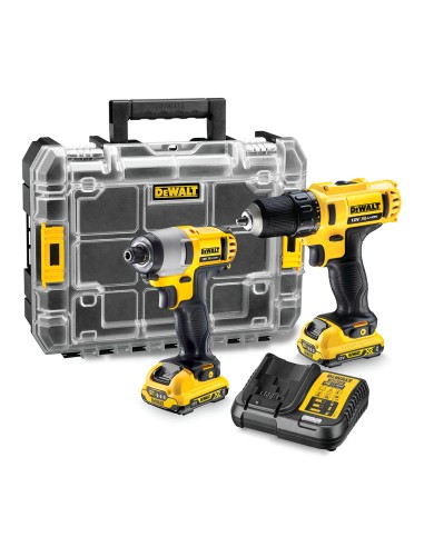 Kit taladro atornillador xr 12 v + atornillador impacto xr 12 v + organizador tstak v, con cargador y 2 baterías li-ion 2 ah