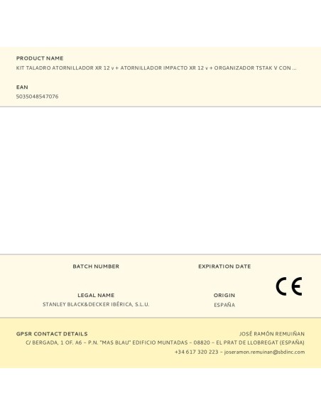 Kit taladro atornillador xr 12 v + atornillador impacto xr 12 v + organizador tstak v, con cargador y 2 baterías li-ion 2 ah