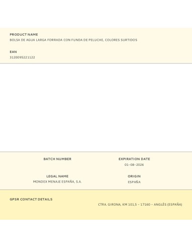 Bolsa de agua larga forrada con funda de...