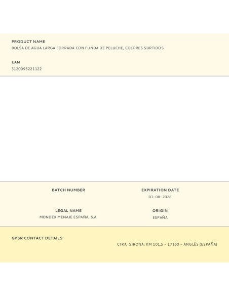 Bolsa de agua larga forrada con funda de peluche, 1900 ml, colores surtidos