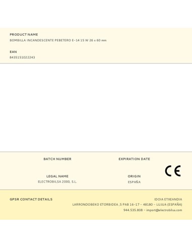 Bombilla incandescente pebetero, e-14, 15 w, 26...