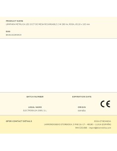 Lámpara metálica led 3cct de mesa recargable 2 w 200 lm, rosa, ø110 x 163 mm 2