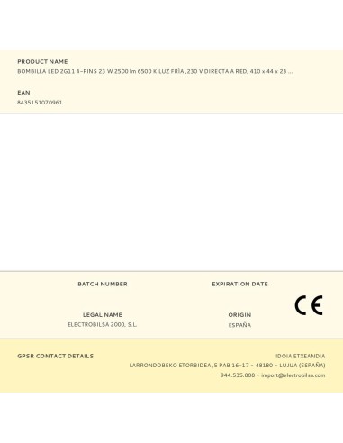 Bombilla led 2g11 4-pins 23 w 2500 lm 6500 k...
