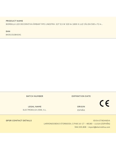 Bombilla led decorativa ámbar tipo linestra,...