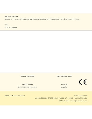 Bombilla led g80 decorativa halo exterior e27 4...