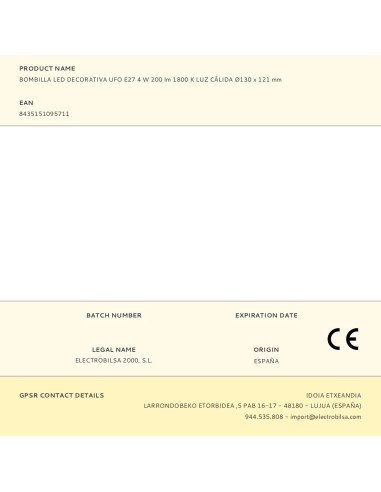 Bombilla led decorativa ufo, e27, 4 w, 280 lm,...