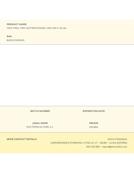 Tapa final tira led profesional ip65 230 v, 10 uds