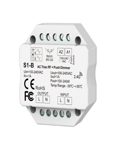 Regulador rf triac pastilla, todo tipo de lámparas, 1,5 a, 100 - 360 w, 100 - 240 v, ø52 x 26 mm