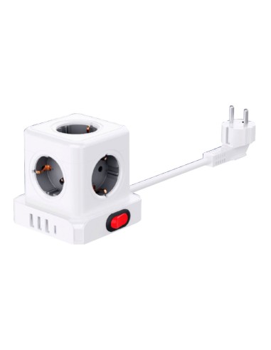 Base aérea 5 tomas schuko 2p+t con interruptor 16 a 3680 w 250 v~+ 4 usb 3,1a (3 a+1 c), cable de 1,5 m, blanca