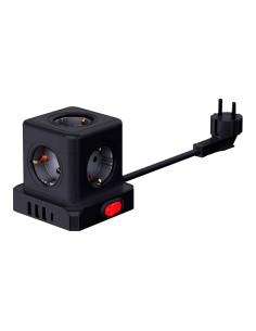 Base aérea 5 tomas schuko 2p+t con interruptor 16 a 3680 w 250 v~+ 4 usb 3,1a (3 a+1 c), cable de 1,5 m, negra