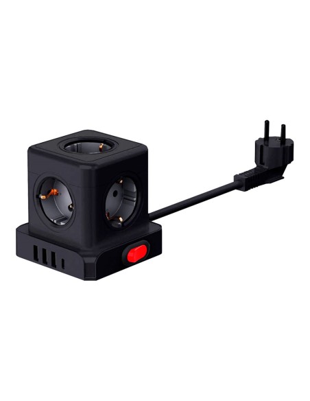 Base aérea 5 tomas schuko 2p+t con interruptor 16 a 3680 w 250 v~+ 4 usb 3,1a (3 a+1 c), cable de 1,5 m, negra Base aérea 5 tomas schuko 2p+t con interruptor 16 a 3680 w 250 v~+ 4 usb 3,1a (3 a+1 c), cable de 1,5 m, negra