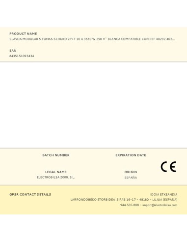 Clavija modular 5 tomas schuko 2p+t 16 a 3680 w...