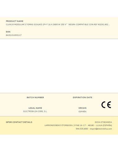 Clavija modular 5 tomas schuko 2p+t 16 a 3680 w...