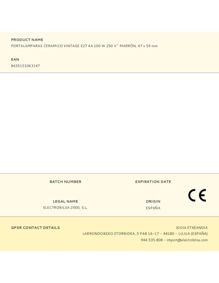 Portalámparas cerámico vintage e27 4 a 100 w 250 v~ marrón, ø47 x 59 mm