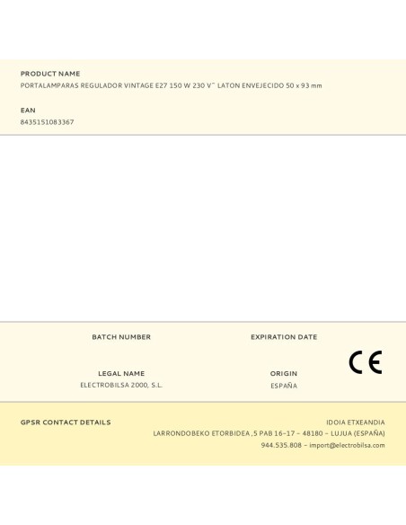 Portalámparas regulador vintage e27 4 a 150 w 250 v~ latón envejecido 50 x 93 mm